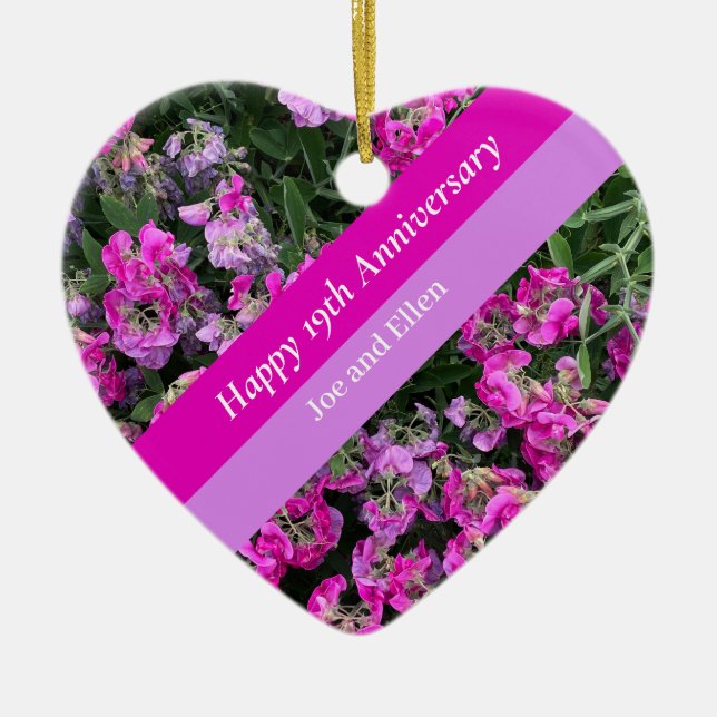 Nineteenth Wedding Anniversary Sweet Pea Ceramic Ornament (Front)