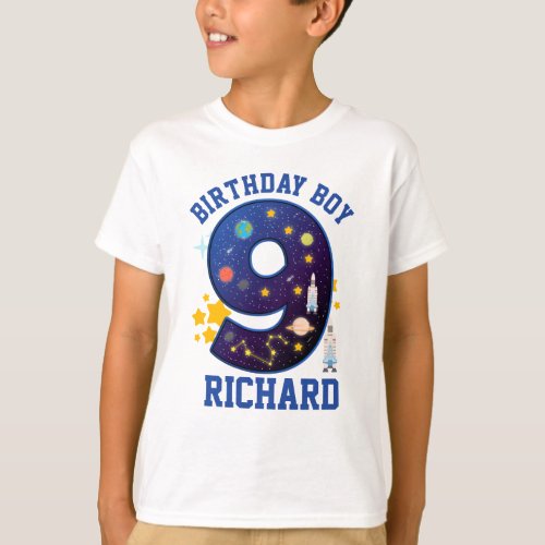 Nineth Birthday Boy Space 9   Planets Galaxy T_Shirt