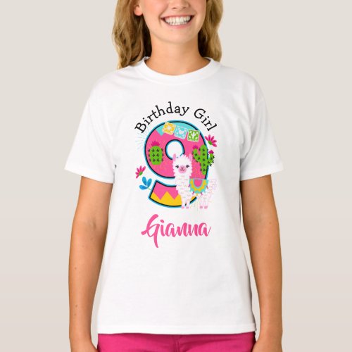 Nineth Birthday Girl llama Party  T_Shirt