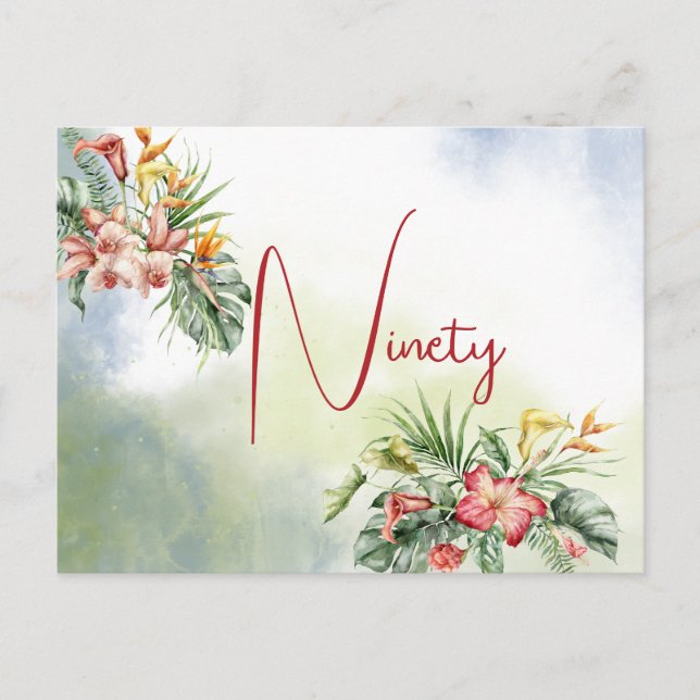 Ninetieth 90th Birthday Tropical Floral Invitation Postcard (Front)