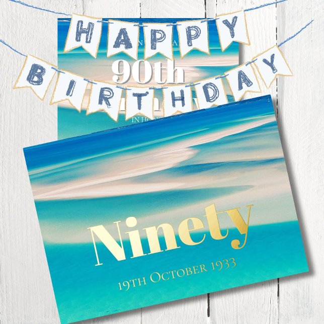 Ninetieth 90th Male Birthday Ocean Beach Foil Invitation (Creator Uploaded)