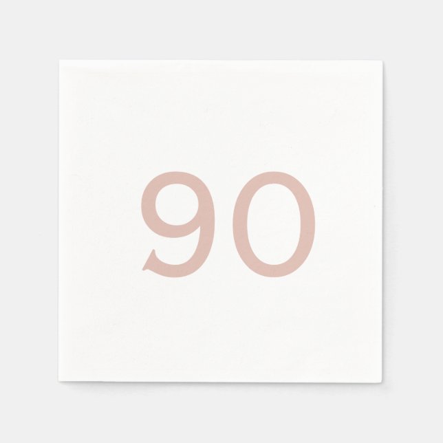 Ninetieth Birthday Blush Number White Cocktail Napkins (Front)