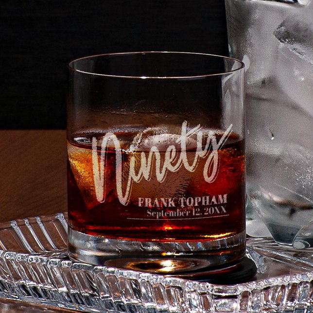 Ninety 90th birthday custom name and date rocks glass (Creator Uploaded)