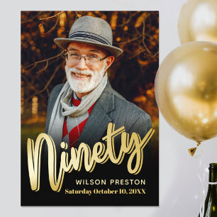 Ninety 90th Birthday party black gold custom photo Poster