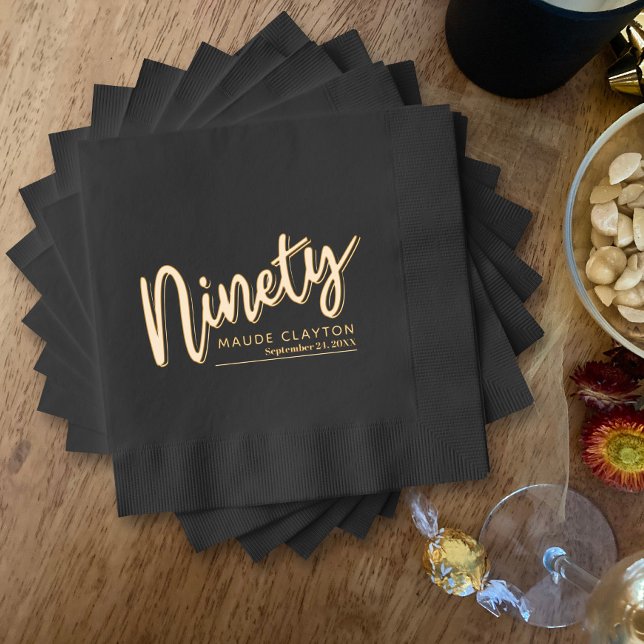 Ninety 90th birthday party gold black foil napkins (Creator Uploaded)