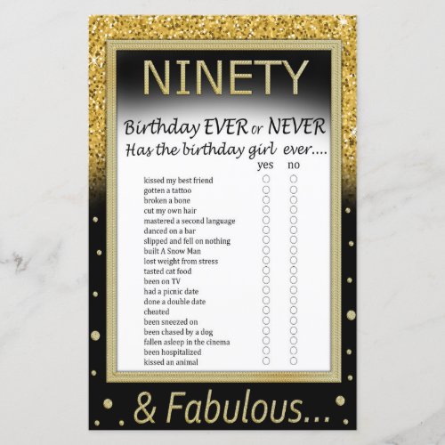 Ninety Birthday Ever or Never Game