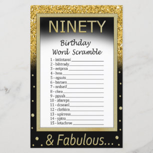 Ninety Birthday Word Scramble Game