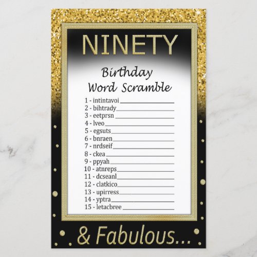 Ninety Birthday Word Scramble Game