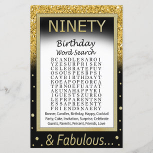 Ninety Birthday Word Search Game