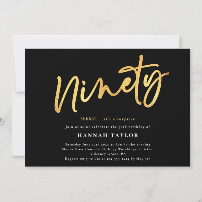 Ninety Black Gold 90th Birthday Invitation (Front)
