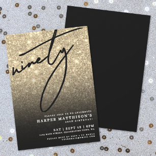 Ninety Black Gold 90th Birthday Party Invitation