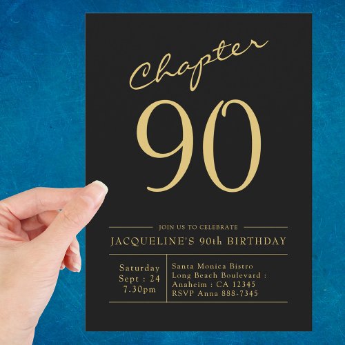 Ninety Black Gold 90th Birthday Party Invitation