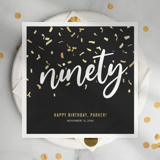 Ninety Black Gold 90th Birthday Party Napkins (Creator Uploaded)