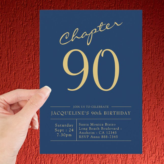 Ninety Blue Gold 90th Birthday Party Invitation (Creator Uploaded)