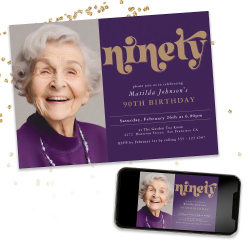Ninety Elegant 90th Birthday Party Invitation