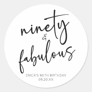 Ninety & Fabulous Minimal 90th Birthday Party Classic Round Sticker