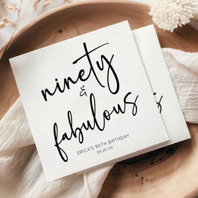 Ninety & Fabulous Minimal 90th Birthday Party Napkins (Creator Uploaded)
