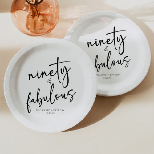 Ninety  Fabulous Minimal 90th Birthday Party Paper Plates