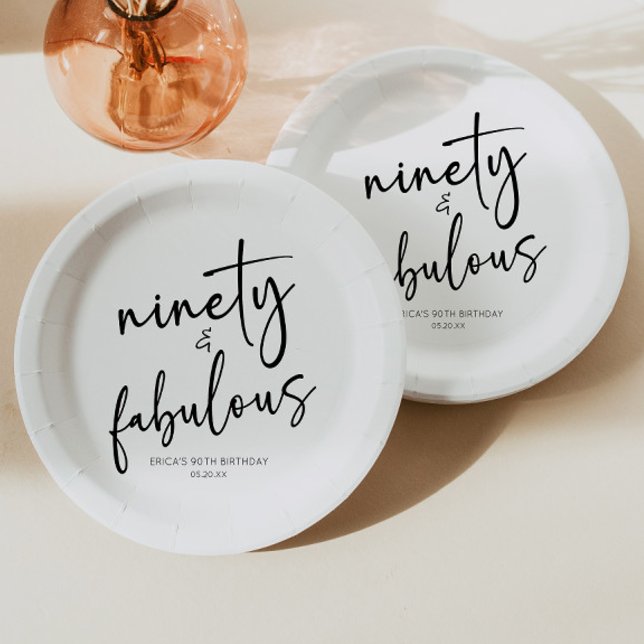 Ninety & Fabulous Minimal 90th Birthday Party Paper Plates (Creator Uploaded)