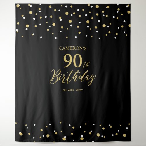 Ninety Gold  Black 90th Birthday Party Backdrop