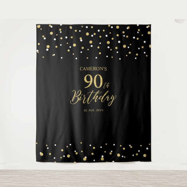 Ninety Gold & Black 90th Birthday Party Backdrop (Front)