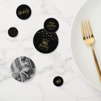 Ninety Gold & Black Confetti 90th Birthday Party