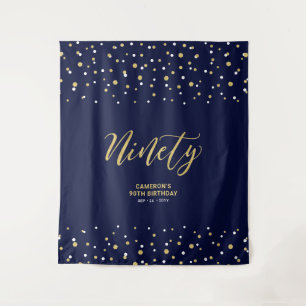 Ninety Gold & Navy 90th Birthday Party Backdrop