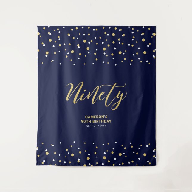 Ninety Gold & Navy 90th Birthday Party Backdrop (Front)