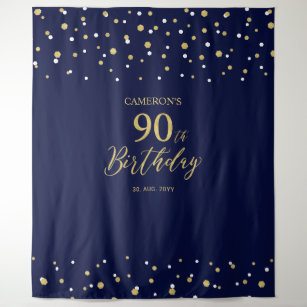 Ninety Gold & Navy 90th Birthday Party Backdrop