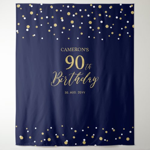 Ninety Gold  Navy 90th Birthday Party Backdrop