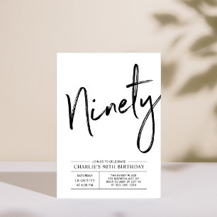Ninety   Modern Gold Brush 90th Birthday Party Invitation