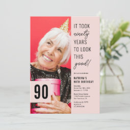 Ninety Modern Photo 90th Birthday Party Invitation | Zazzle