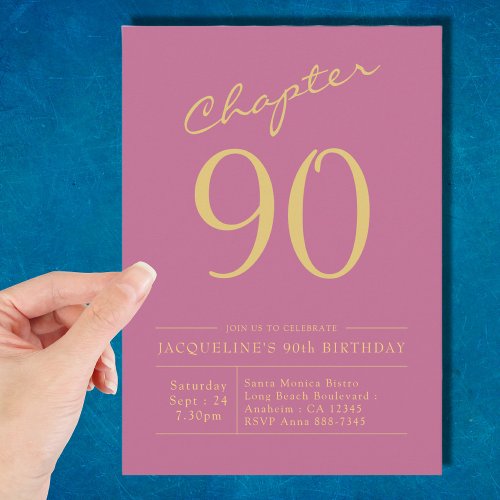 Ninety Pink Gold 90th Birthday Party Invitation