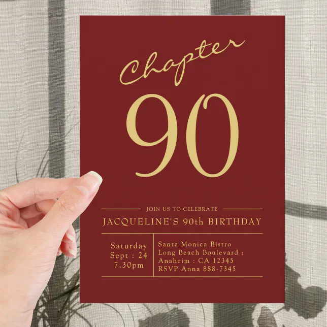 Red Gold 90th Birthday Party Invitation Zazzle