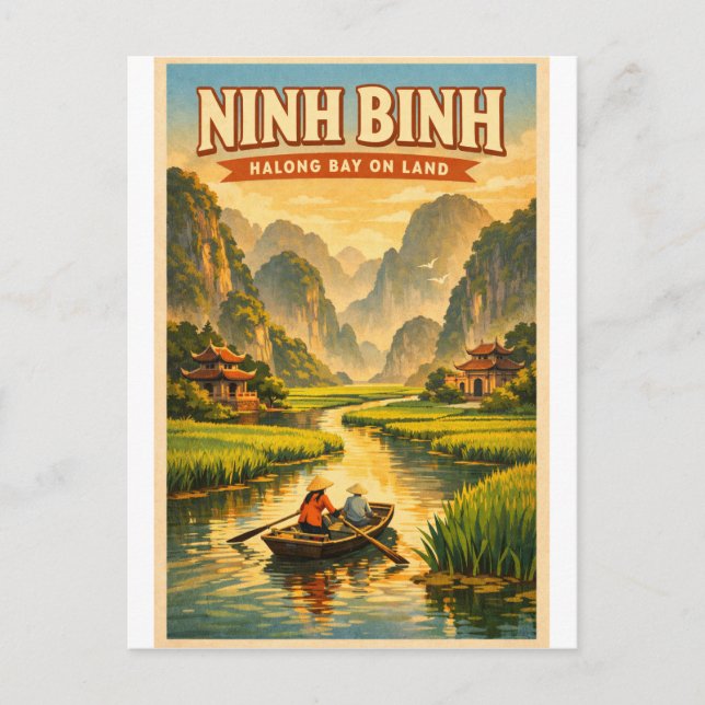 Ninh Binh, Vietnam, in a classic retro travel Postcard (Front)