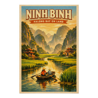 Ninh Binh, Vietnam, in a classic retro travel Poster