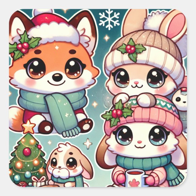 Nini and Koko's Cozy Winter Square Sticker (Front)