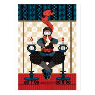 Ninja and candlesticks postcard