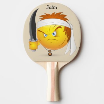 Ninja Angry Happy Face In Yellow  Personalized Ping-pong Paddle by GroovyFinds at Zazzle