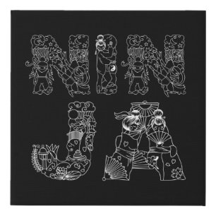 Ninja Artistic White Text On Black Faux Canvas Print