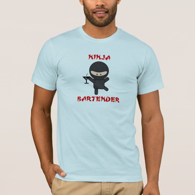 Ninja Bartender Holding Martini T-Shirt (Front)