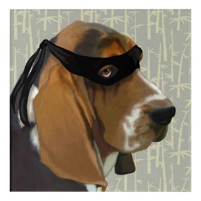 Ninja Basset Hound Dog Acrylic Print (Front)