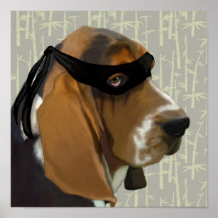 Ninja Basset Hound Dog Poster