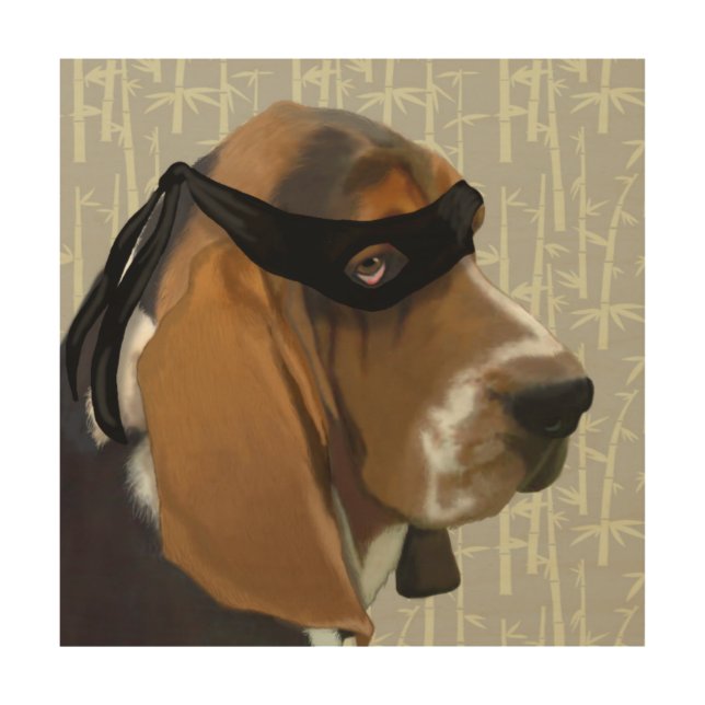Ninja Basset Hound Dog Wood Wall Decor (Front)