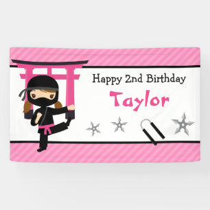 Ninja Birthday Banner Backdrop Girls Light Brown