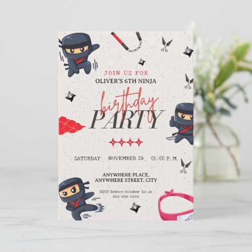 Ninja birthday  invitation