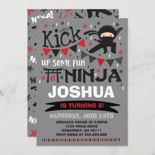 Ninja Birthday Invitation Karate Birthday Party (Front/Back)