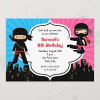 Ninja Birthday Invitations (Boy Girl Twins Joint)