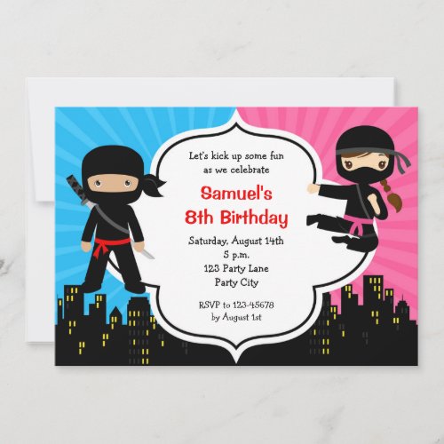Ninja Birthday Invitations Boy Girl Twins Joint