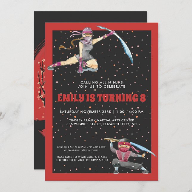 Ninja Birthday Party Invitation (Front/Back)